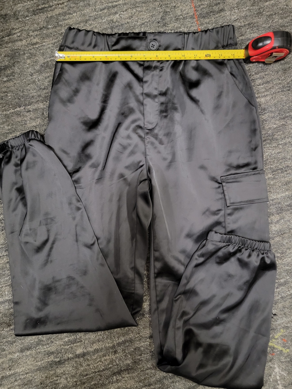 Black Satin Cargo Jogger Pants